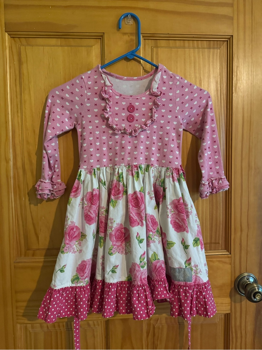 Eleanor Rose Girls Floral Ruffle Dress Pink Roses Size 5/6